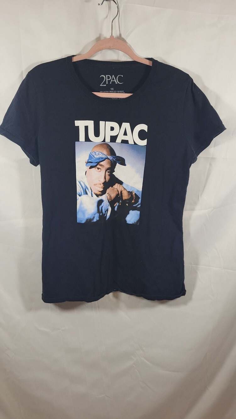 2Pac Tupac Shakur Blue Bandana Photo Graphic Women's T-Shirt Size 1X